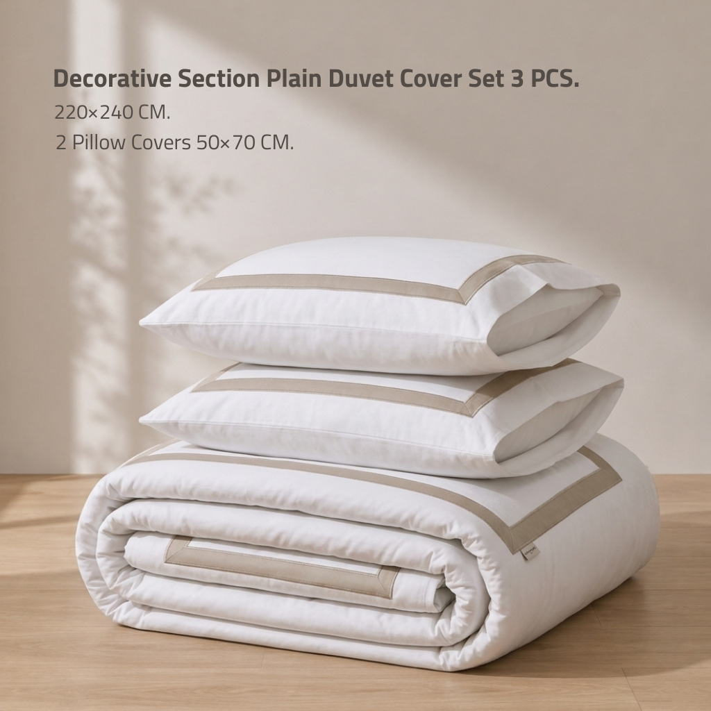 Decorative section plain Duvet Cover Set 3 220*240 W 2 P/Case 50*70  white-S-STH