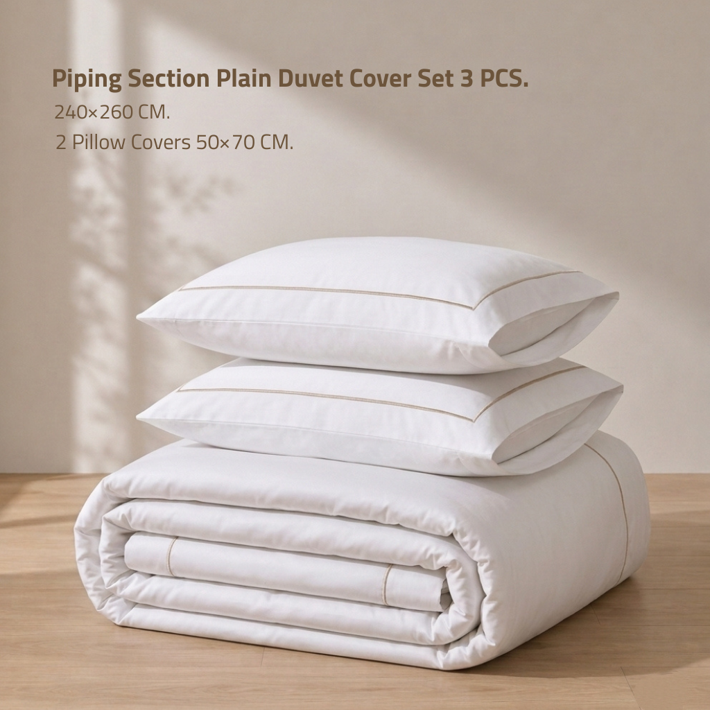 Piping section plain Duvet Cover Set 3 260*240 W 2 P/Case 50*70 white-G-PIP