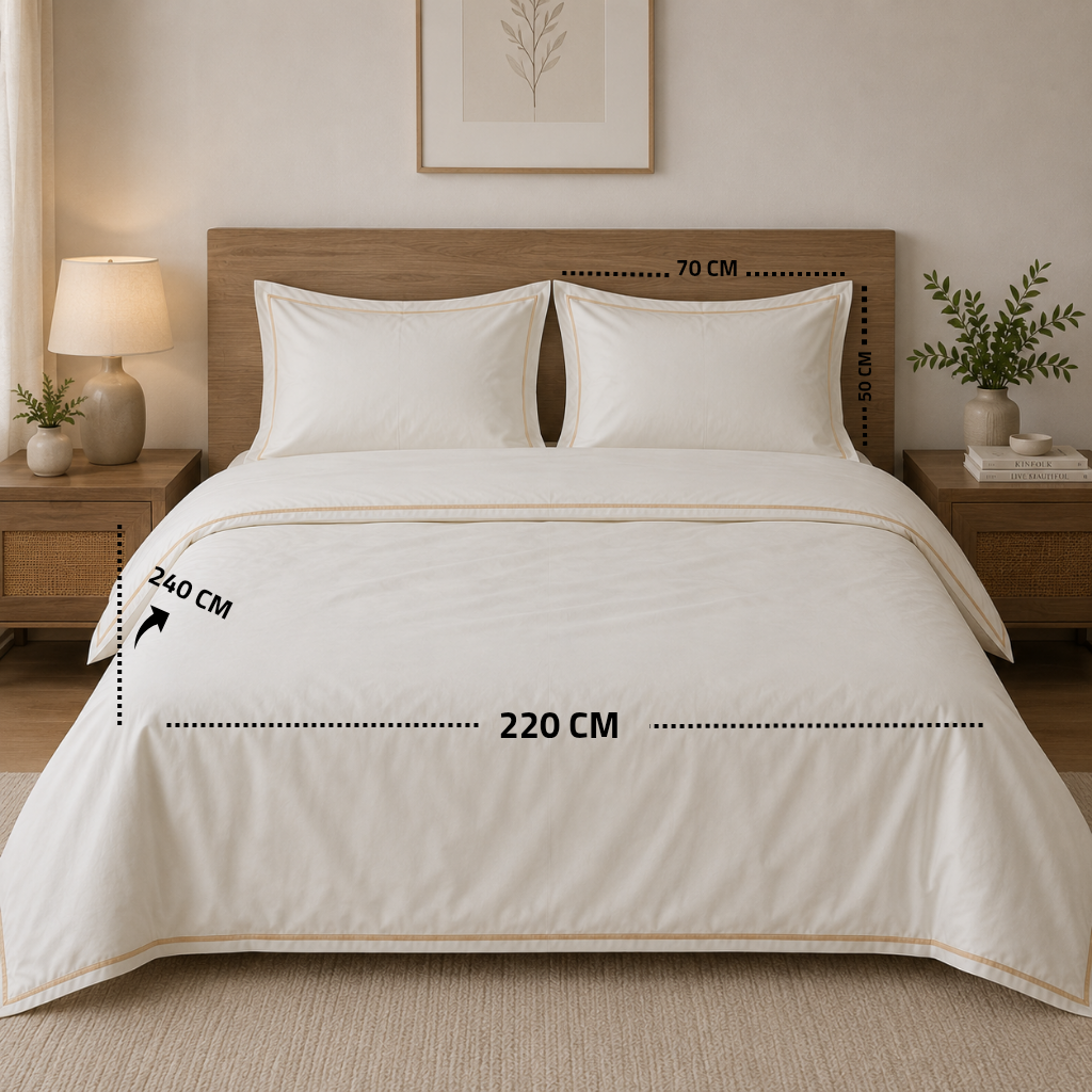 Piping section plain Duvet Cover Set 3 220*240 W 2 P/Case 50*70 white-G-PIP