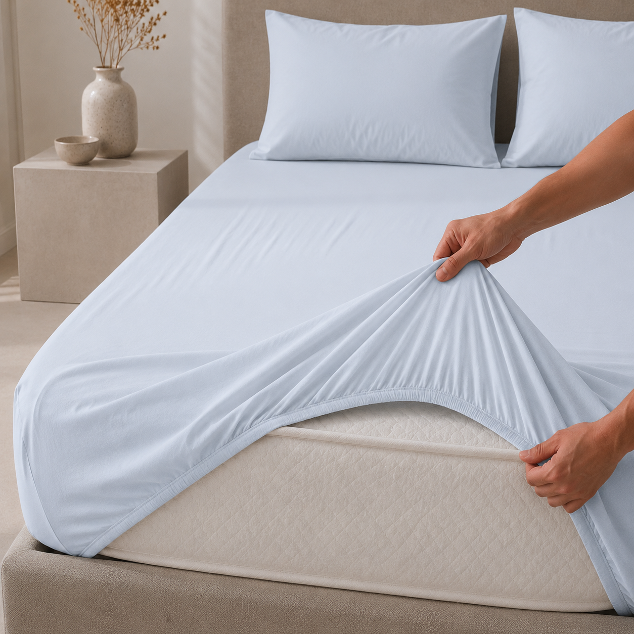 King Fitted Sheet Set 3 PCS. 180x200+30CM.+2 Pillow Cases 50x70cm TLG